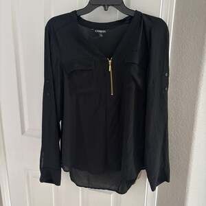 Express Two Pocket Zip-Up Long Sleeve Blouse Black